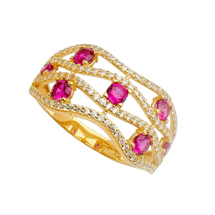 14K Yellow Gold Multi Line MP Cubic Zirconia Ring - Image 2