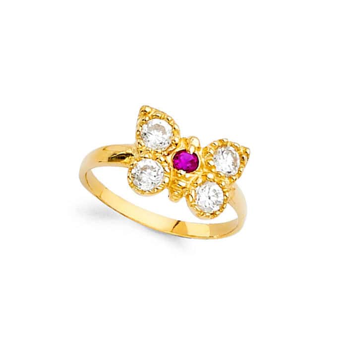 14K Yellow Gold Cubic Zirconia Butterfly Babies Ring - Image 3