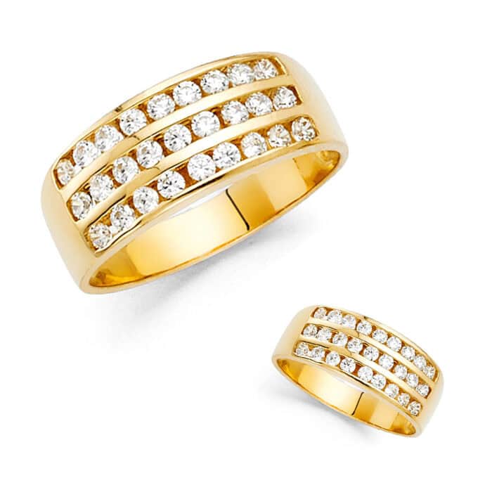 14K Yellow Gold Cubic Zirconia 3 Row Band - Image 3