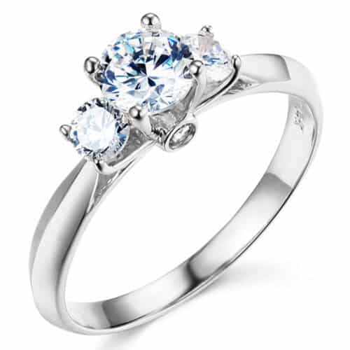 14K White Gold Cubic Zirconia 0.75 carat Round Shape Stone Engagement Ring