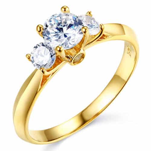 14K Yellow Gold Cubic Zirconia Round Shape Stone  Engagement Ring