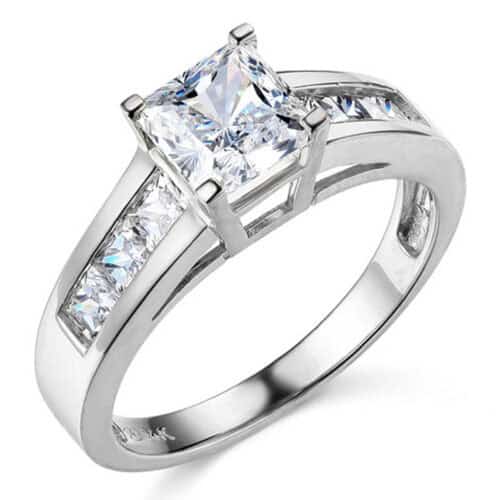 14K White Gold Cubic Zirconia Princess Stone  Engagement Ring