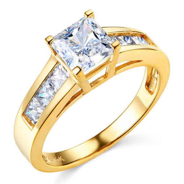 14K Yellow Gold Cubic Zirconia Princess Stone  Engagement Ring