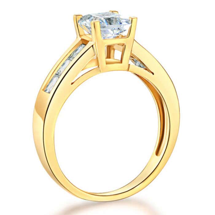 14K Yellow Gold Cubic Zirconia Princess Stone  Engagement Ring - Image 2