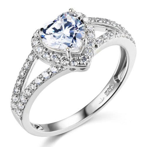 14K White Gold Cubic Zirconia Heart Stone  Engagement Ring