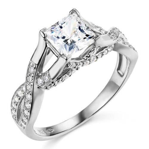 14K White Gold Cubic Zirconia Princess Stone  Engagement Ring