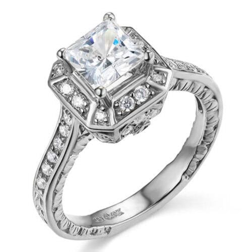 14K White Gold Cubic Zirconia Princess Stone  Engagement Ring