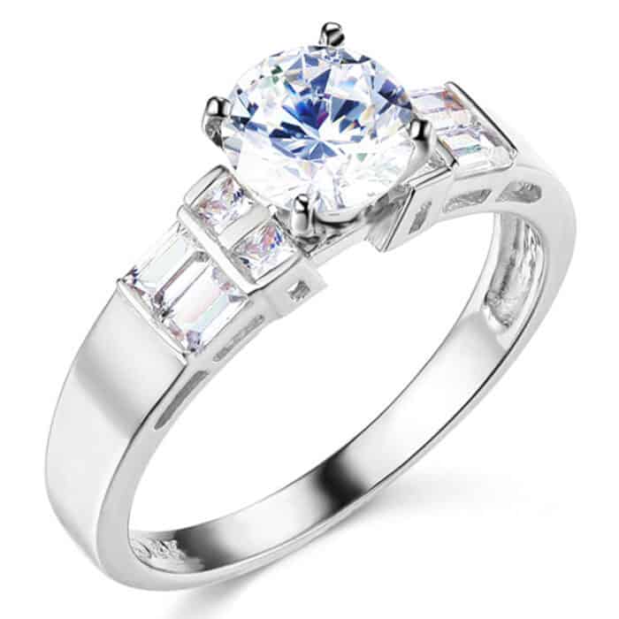 14K White Gold Cubic Zirconia 1 carat Round Stone Engagement Ring