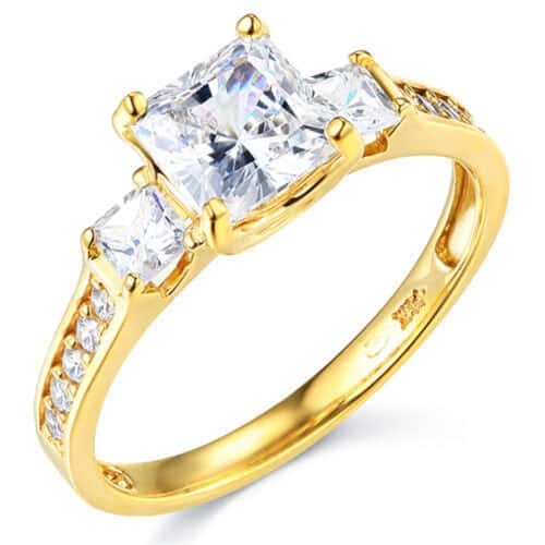 14K Yellow Gold Cubic Zirconia 1 carat Princess Stone Engagement Ring