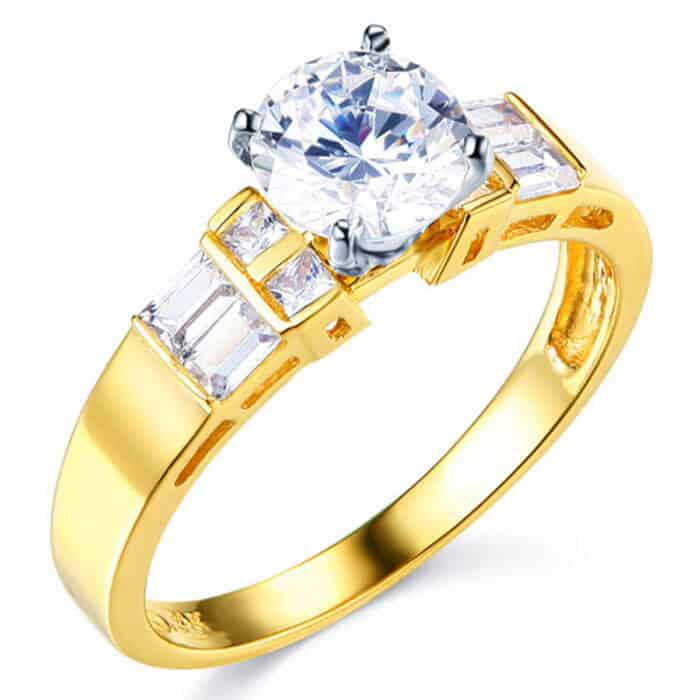 14K Yellow Gold Cubic Zirconia Round Stone Engagement Ring for women
