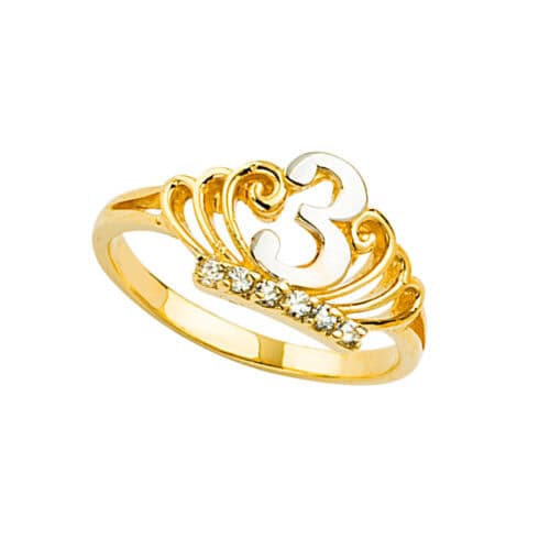 14K Yellow Gold 3 Years Old Baby Cubic Zirconia Crown Ring