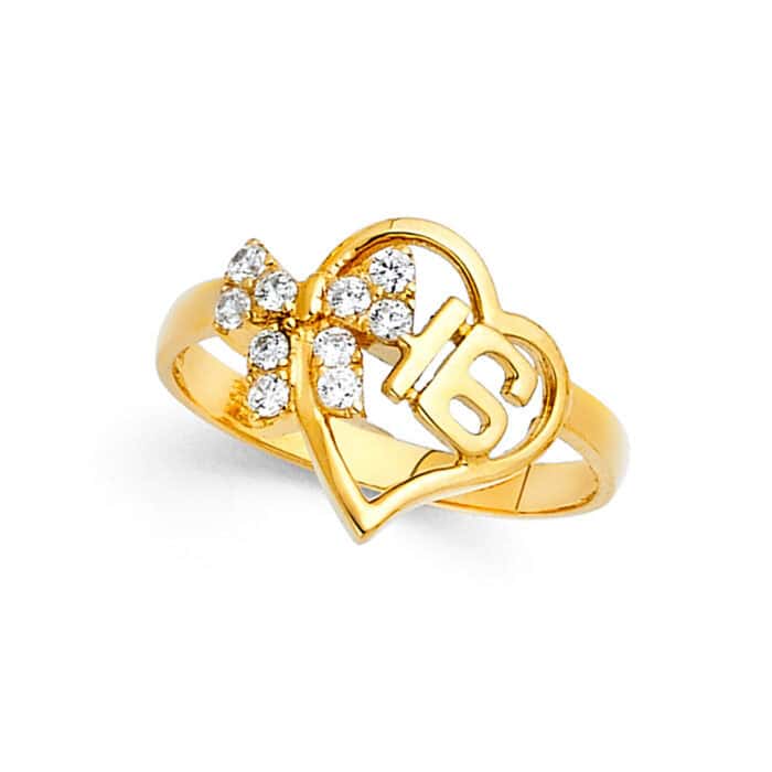 14K Yellow Gold Cubic Zirconia 16 Years Ring - Image 2