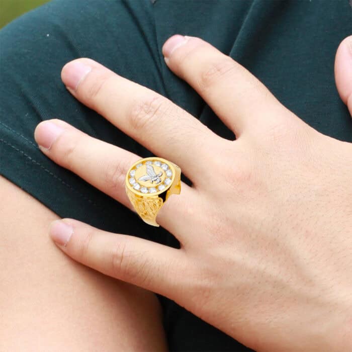 14K Yellow Gold Eagle Men's Cubic Zirconia Ring - Image 2