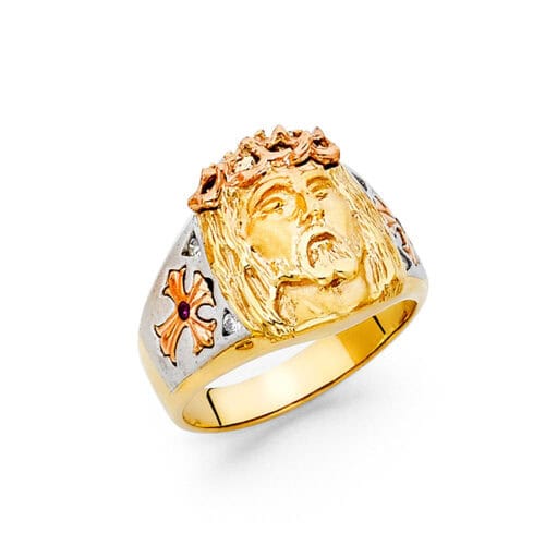 14K Tri Color Gold Cubic Zirconia Men's Ring