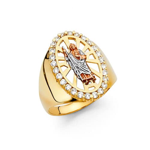 14K Tri Color Gold Cubic Zirconia Men's Ring