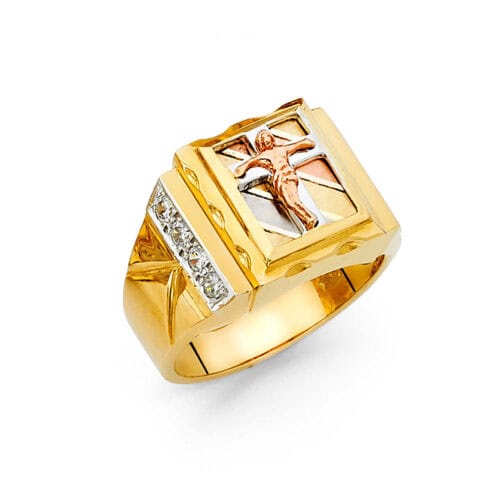 14K Tri Color Gold Cubic Zirconia Men's Ring