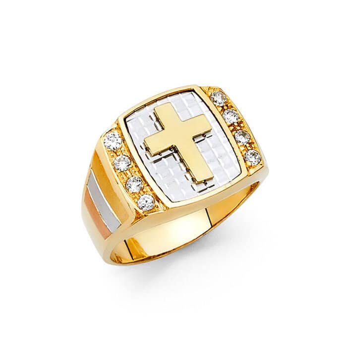 14K Two Tone Gold Cubic Zirconia Men's Ring