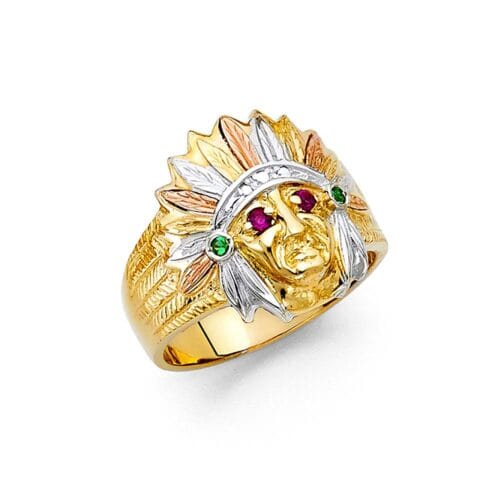 14K Tri Color Gold Cubic Zirconia Men's Ring