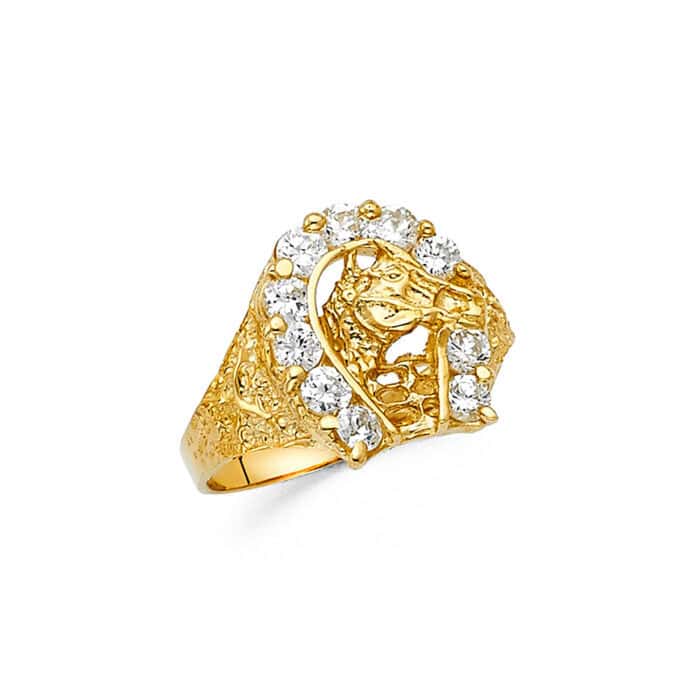 14K Yellow Gold Cubic Zirconia Lucky Horseshoe Men's Ring