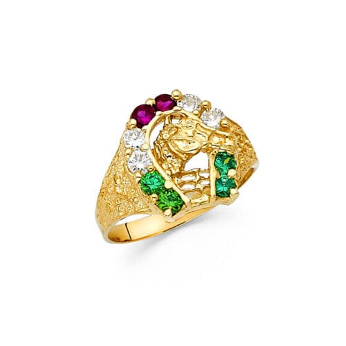 14K Yellow Gold Cubic Zirconia Lucky Horseshoe Men's Ring