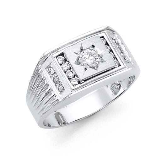 14K White Gold Cubic Zirconia Men's Ring