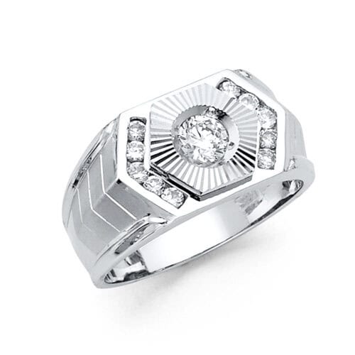 14K White Gold Cubic Zirconia Men's Ring