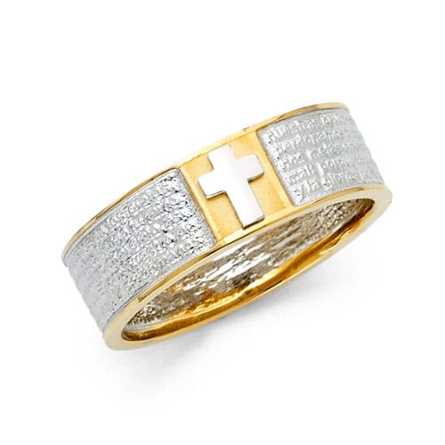 14K Two Tone Gold Religious Men's Ring