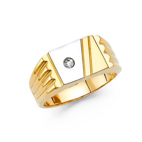 14K Two Tone Gold Cubic Zirconia Men's Ring