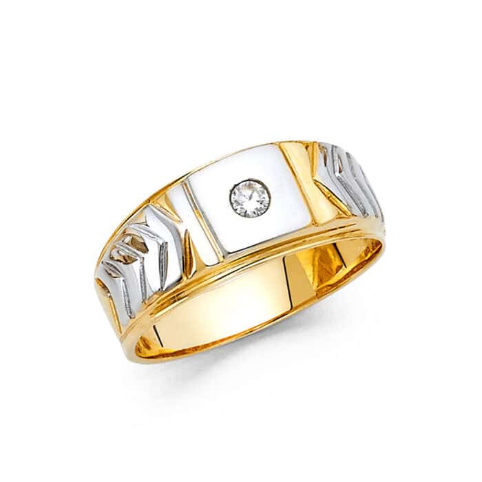 14K Two Tone Gold Cubic Zirconia Men's Ring