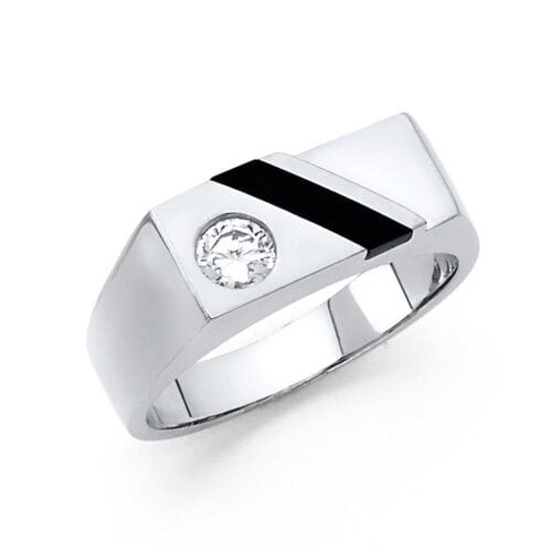 14K White Gold Onyx Men's Ring