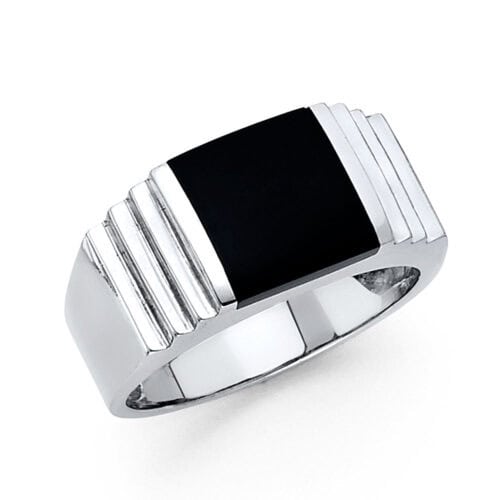 14K White Gold Onyx Men's Ring