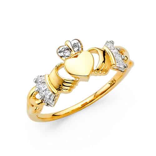 14K Yellow Gold Cubic Zirconia Claddagh Ring