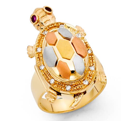 14K Tri Color Gold Cubic Zirconia Fancy Turtle Ring