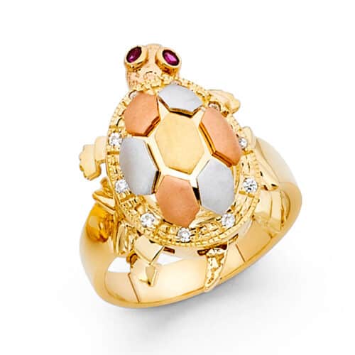 14K Tri Color Gold Fancy Turtle Ring