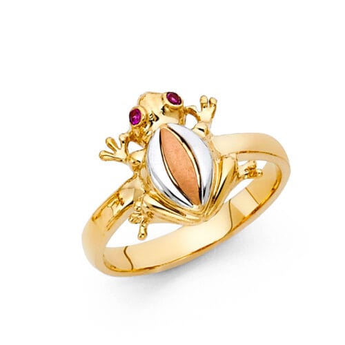 14K Tri Color Gold Cubic Zirconia Fancy Frog Ring