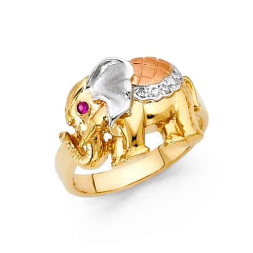 14K Tri Color Gold Cubic Zirconia Fancy Elephant Ring