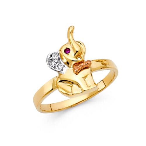 14K Two Tone Gold Cubic Zirconia Fancy Elephant Ring