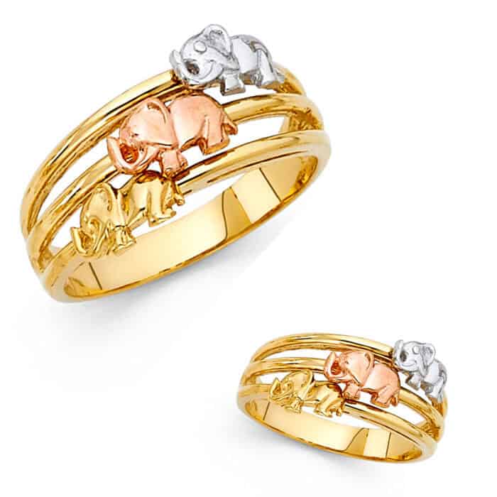 14K Tri Color Gold Fancy Elephant Ring - Image 3