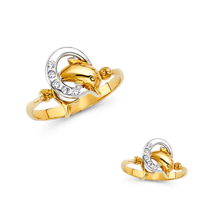14K Tri Color Gold Cubic Zirconia Fancy Butterfly Ring - Image 3