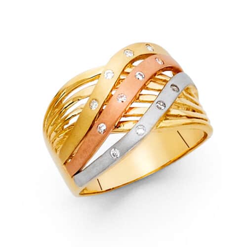 14K Tri Color Gold Cubic Zirconia Fancy Ring