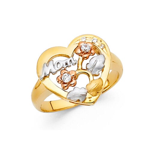 14K Tri Color Gold Cubic Zirconia Mothers Ring