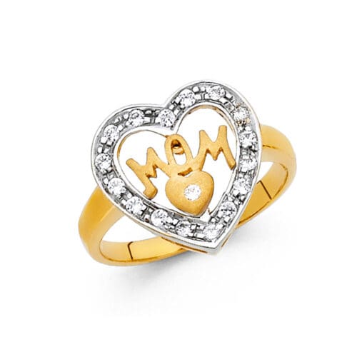 14K Tri Color Gold Cubic Zirconia Mothers Ring