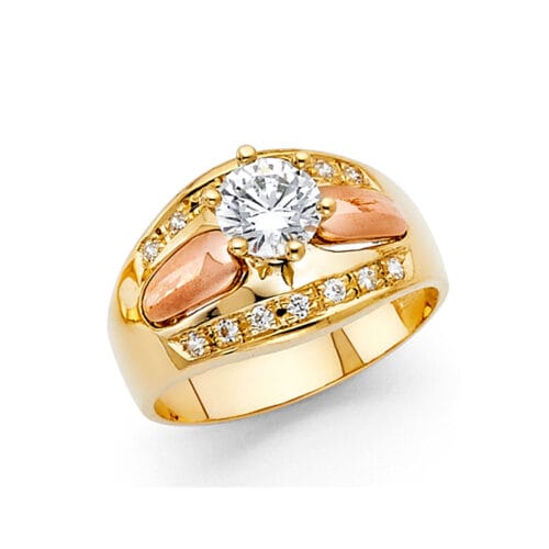14K Two Tone Gold Cubic Zirconia Engagement Ring