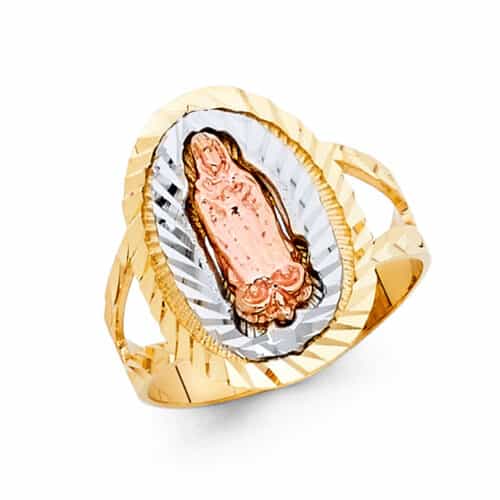 14K Tri Color Gold Our Lady of Guadalupe Ring