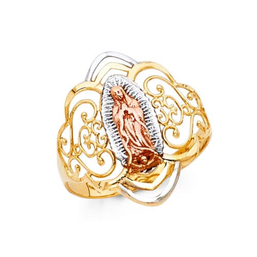 14K Tri Color Gold Our Lady of Guadalupe Ring