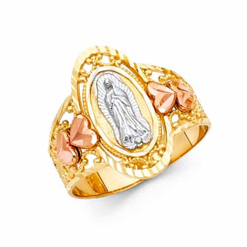 14K Tri Color Gold Our Lady of Guadalupe Ring