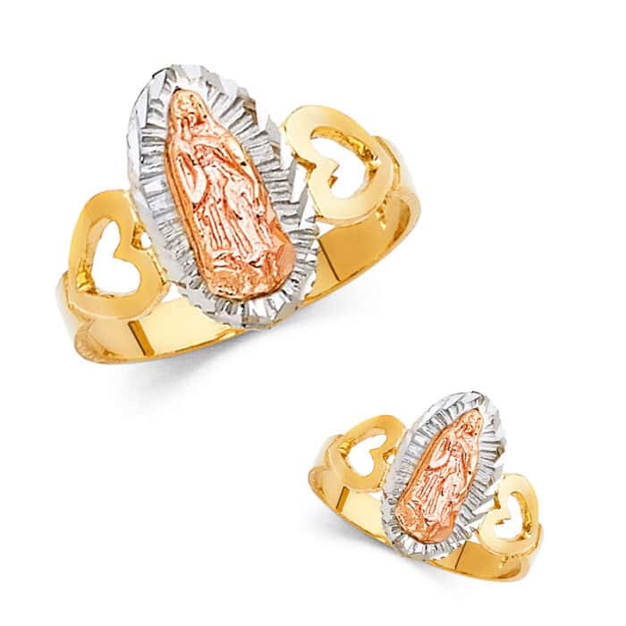 14K Tri Color Gold Our Lady of Guadalupe Ring - Image 3