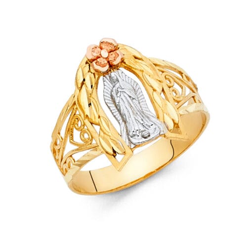 14K Tri Color Gold Our Lady of Guadalupe Ring