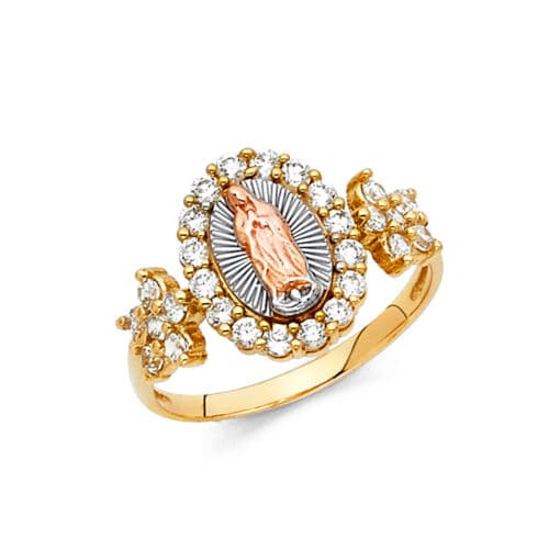 14K Tri Color Gold Cubic Zirconia Our Lady of Guadalupe Ring