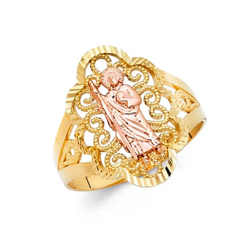 14K Two Tone Gold Religious Ring